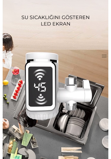 Robo Taşınabilir Dijital Sıcak Su Musluğu Tüm Bataryalara Ve Musluk Tiplerine Uyumludur Beyaz