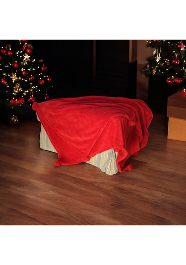 Ponponlu Battaniye 120 170 Kırmızı