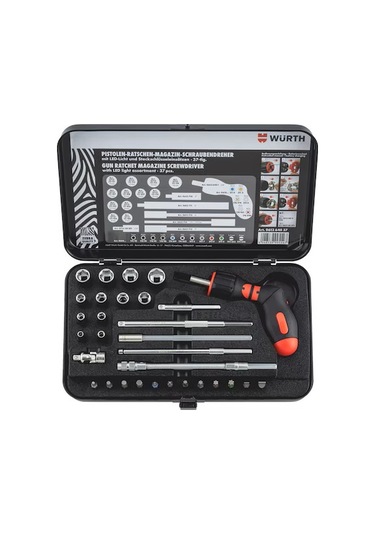 Würth Tabanca Tipi Cırcır Magazinli Tornavida Seti 37 Parça Led Işıklı Ergonomik Tasarım
