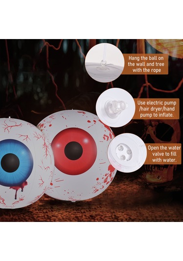Dofolink 2 Adet 60cm Rgb Led Işıklı Şeytan Gözü, Kumandalı 16 Renk 4 Dinamik Mod, Ip68 Su Geçirmez, Halloween Bahçe Dekorasyonu Kırmızı + Mavi Diğer