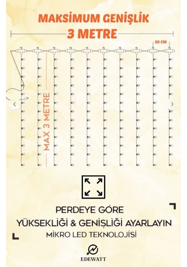 Perde Led Aydınlatma 3mx3m Kumandalı 8 Fonksıyonlu 300 Ledli 10 Sarkıtlı Peri Ledi Usb Girişli Çok Renkli