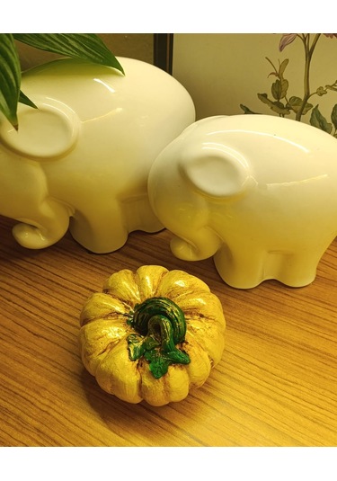 Büyük Boy El Boyaması Sarı Kabak Biblo-dekoratif Ev Ürünü-rustik Hasat Kabak Figürü 10 Cm Sarı