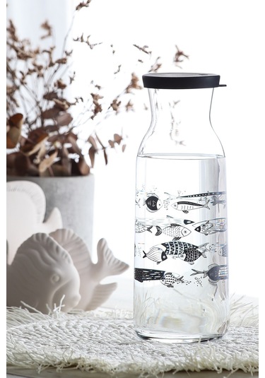 LAV Fonte Cam Karaf Tekli 1,2 L Balık Dekorlu Silikon Kapaklı (Sürahi )