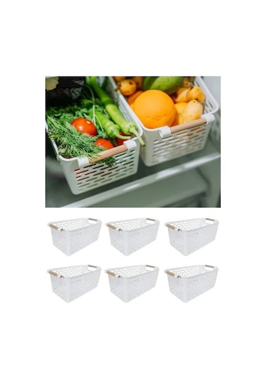 Toptanfoni 4 Adet Ahşap Renk Plastik Saplı Organizer Sepet Düzenleyici Beyaz Siyah