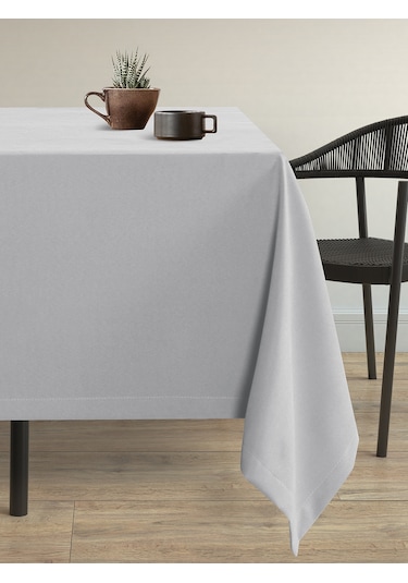 Kadife Dokulu Gümüş Grisi Masa Örtüsü Gümüş Grisi