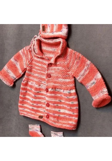 Uretti - Talia 8659 - 8763 El Örgüsü Kız Çocuk Hırka - Şapka - Patik 3'lü Takım - 2 Yaş Yavruağzı