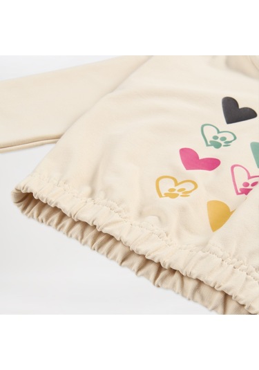 Panço Kız Çocukbaskı Detaylı Kapüşonlu Sweatshirt Bej 2411gk08006-4128 001