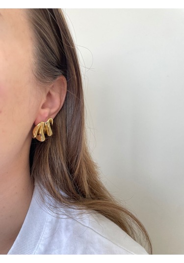 Asimetrik Dalgalı Gold Kararmaz Çelik Küpe Gold