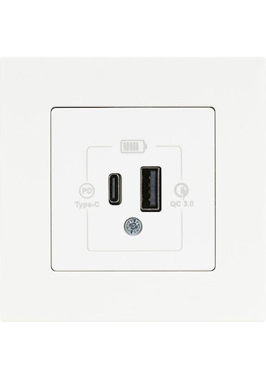 Günsan Eqona Beyaz 2 Çıkışlı USB Şarj Prizi Type C + Type A 20W