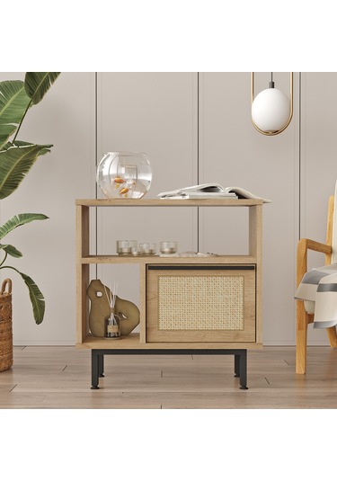 Robin Home Lidya Yan Sehpa Komodin Kapaklı Metal Ayaklı Uv Baskı