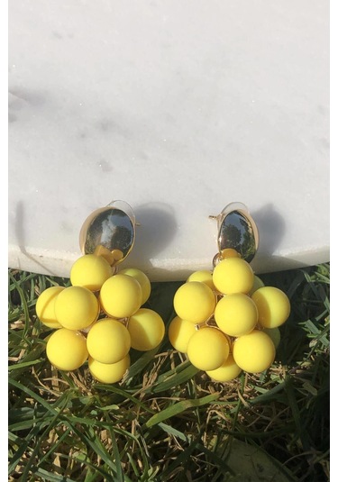 Niki Aksesuar Gold Detaylı Sarı Renk Toptop Küpe Sarı