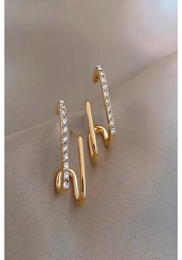 Kadın Çelik Küpe Zirkon Taş Vip Kararmaz Küpe Altın