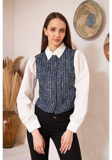 Mavi Tüvit Garnili Uzun Kollu Gömlek Dm9001 Mavi