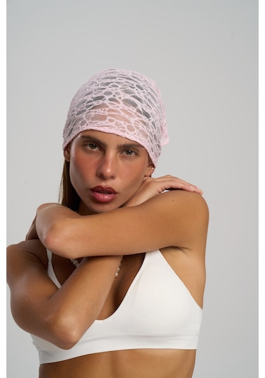 Mai Studios Co. Miray Üçgen Kesim Pembe Dantel Bandana Pembe