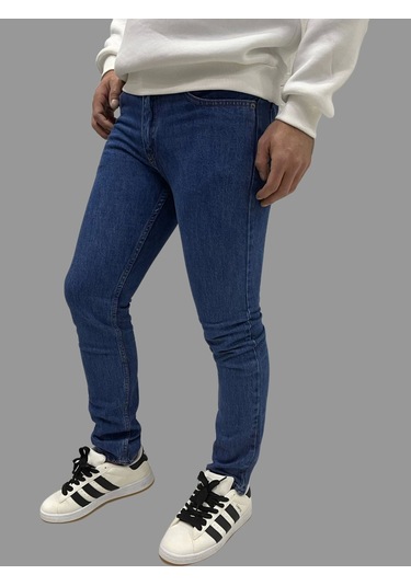 Erkek Dar Paça Düz Newone Koyu Mavi Kot Pantolon Koyu Mavi