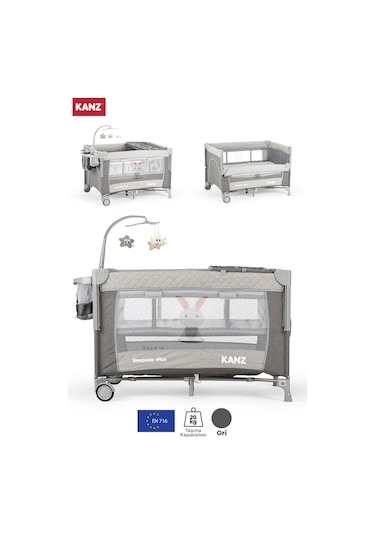 Kanz Sleepside +plus Anne Yanı Park Yatak Gri - Yatak Hediyeli