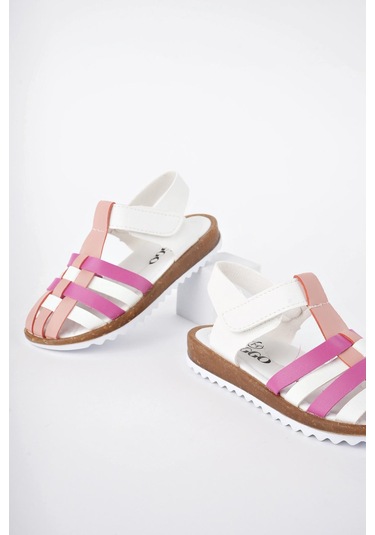 Muggo Rapunzel Garantili Günlük Ortopedik Hafif Taban Cırtlı Kız Çocuk Sandalet Pudra