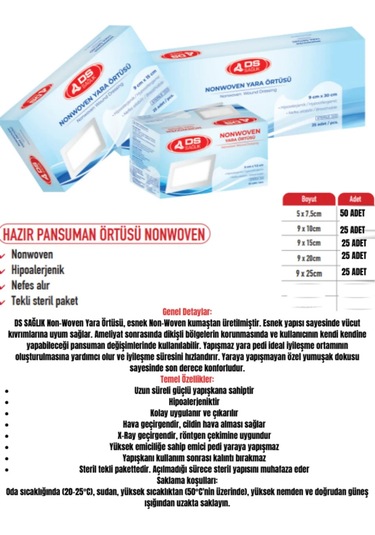 Ds Sağlık Nonwoven Yara Örtüsü 9cm X 15cm 25 Adet