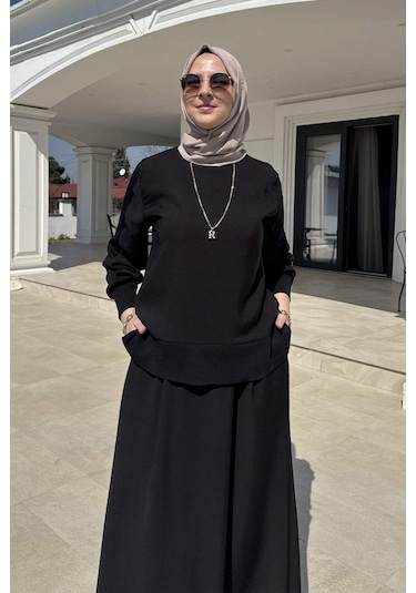 Rabia Şamlı İpek Modal Takım Siyah Çok Renkli