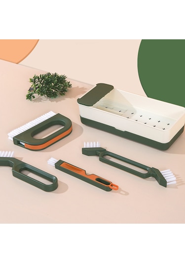 Suofeng Yeşil 4'lü Ev Temizlik Fırçası Seti: Boşluk Fırçaları 3 Adet + Zemin Fırçası + Depolama Kutusu - Tekerlek, Pencere, Tuğla Araları Derin Temizliği Sağlar Yeşil