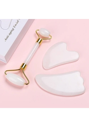 F Tipi Doğal Beyaz Yeşim Rulo Masaj Yüz Guaj Kazıyıcı Seti Guaj Taş Yüz Kaldırma Masaj Silindiri Guasha Cilt Bakımı Aracı E5ydpg Çok Renkli