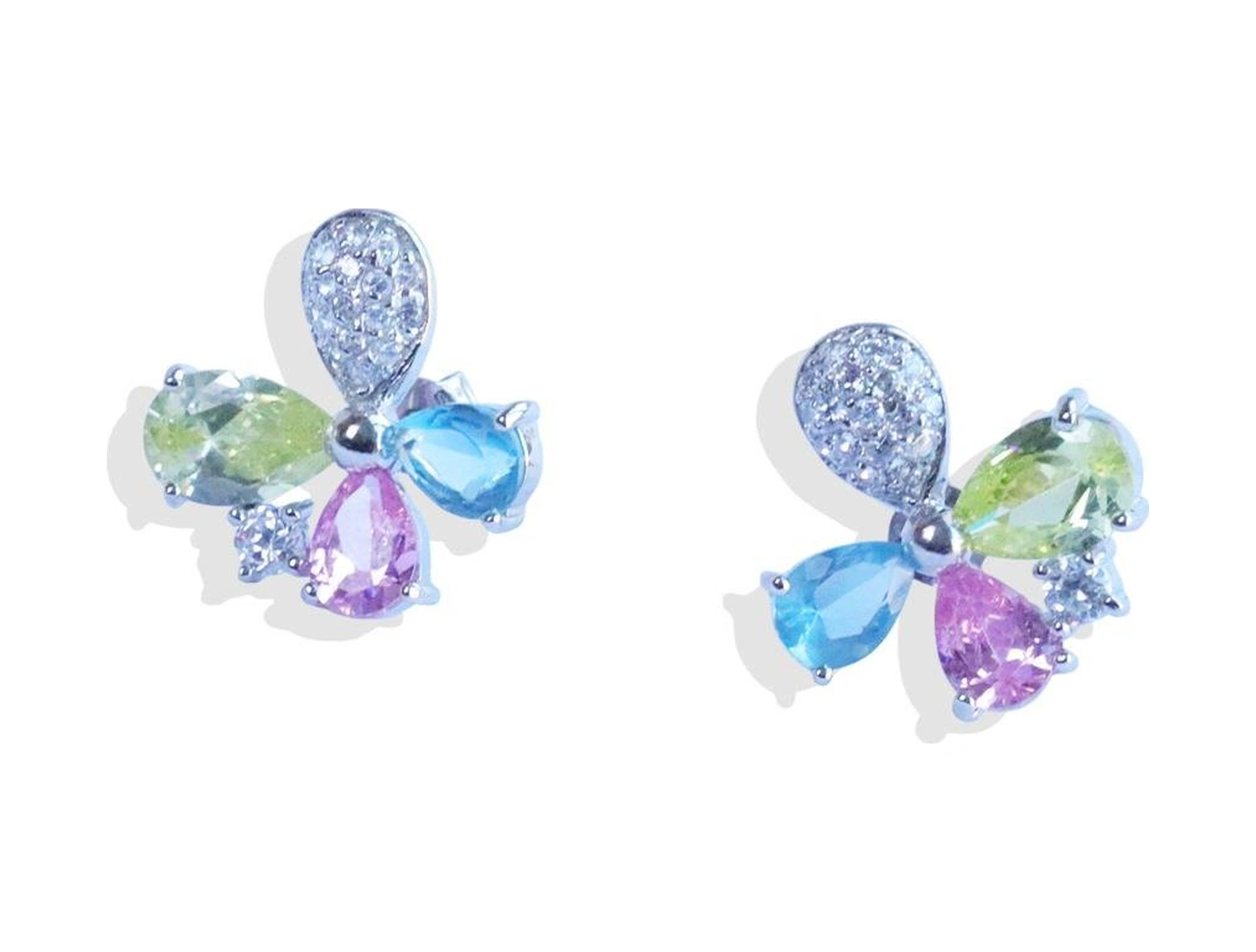 Renkli Kelebek Zirkon Taşlı Gümüş Küpe Gümüş