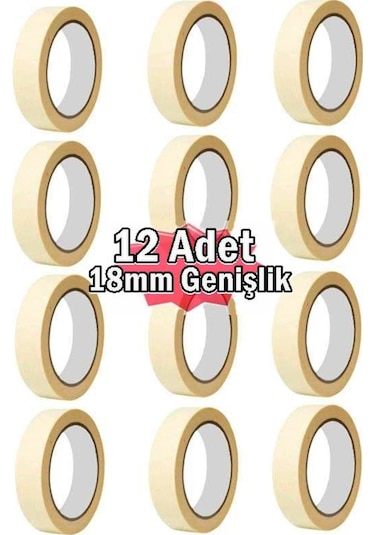 Maskeleme Bandı 12 Adet 18Mm Kağıt Boya Bantı