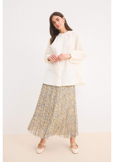 DeFacto Pilise Desenli Şifon Maxi Etek E5454AX25SPGN658 Yeşil