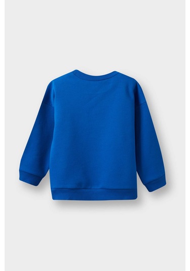 Defacto Erkek Bebek Bisiklet Yaka Baskılı İçi Yumuşak Tüylü Sweatshirt E9238a525aube142 Mavi
