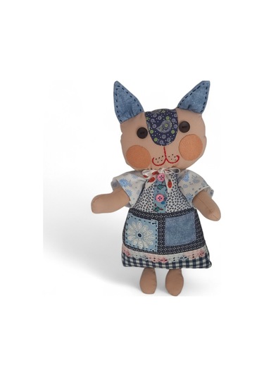 Kedi Hanım Patchwork Bez Bebek Tekli