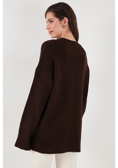 Lela Regular Fit Bisiklet Yaka Basic Triko Bayan Kazak 4616213 Kahve