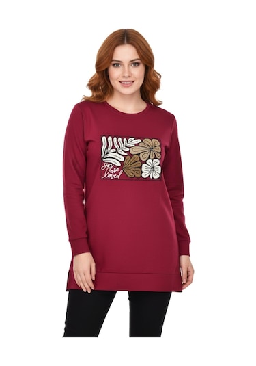 Caftan Kadın Sıfıryaka Önü Nakışlı Tunik Bgl-st05085 Bordo