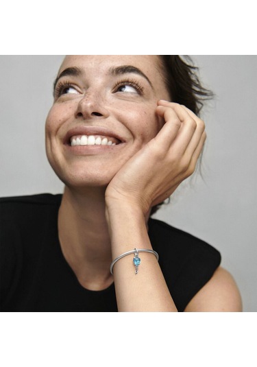 Nur Silver Mavi Murano Cam Balon Sallantılı Gümüş Charm - NUR-CM00385