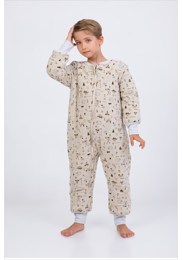 Kız Erkek Çocuk Kalın Elyaf Dolgulu Premium Kalite 2.5 Tog Desenli Uyku Tulumu Taş