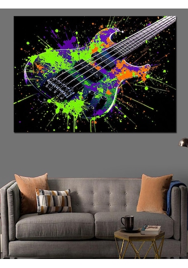 Patlayan Renkli Gitar Dekoratif Kanvas - Mdf Ahşap Tablo