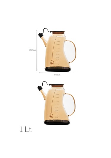 Porsima 3855-1 Şeffaf 2li 1lt Borosilikat Cam Zeytinyağ Şişesi - 2li Yağlık Ve Sirkelik Seti Siyah Siyah