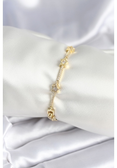 Pirinç Gold Renk Halley Yıldız Model Kadın Bileklik Çok Renkli