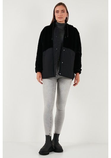 Lela Comfort Fit Kapüşonlu Yumuşak Dokulu Bayan Mont 497Holly Siyah