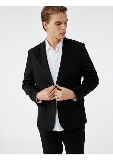 Koton Slim Fit Kapaklı Cep Detaylı Uzun Kollu Mono Yaka Blazer Ceket Siyah 6wam50008hk Siyah