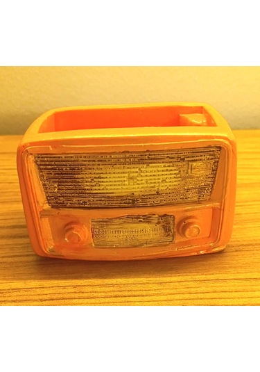 Artepieza Retro Radyo Sukulent Saksısı Ve Kalemlik - Masaüstü Dekoratif Organizer Turuncu 12 8 12cm