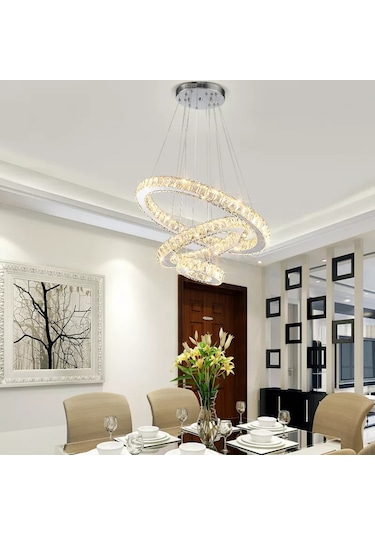 Alfa Kristal Taşlı 40 Lık Led Modern Salon Avize