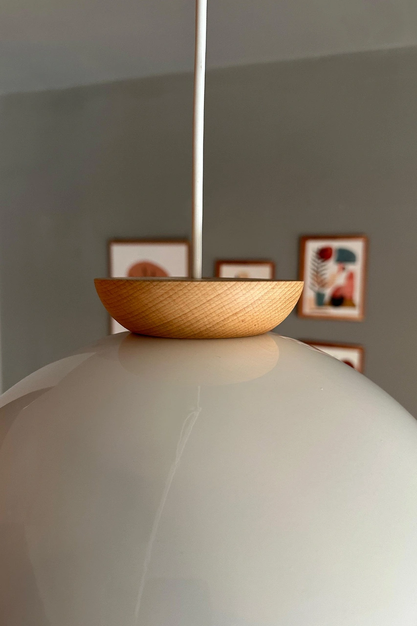 Yimpi Beyaz Avize Ahşap Tekli Sarkıt Salon Kuaför Cafe Dekoratif Aydınlatma Pastane Beyaz