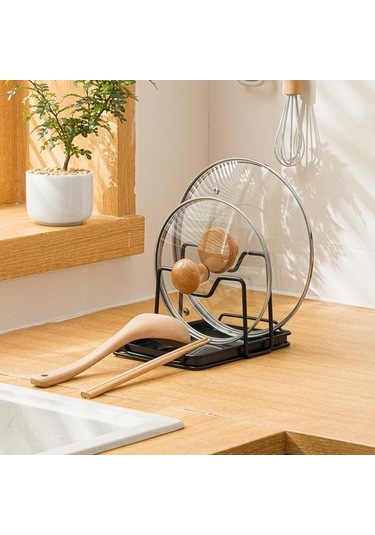 Siyah Tencere Kapağı Rafı Evrensel Havalandırma Yüksek Mukavemetli Büyük Mutfak Tezgahı Gereçler Depolama Organizatör Restoran İçin Siyah