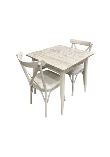 Mendel Masa Ve Bahar Çapraz Sandalye Takımı, Kristal, 70x70 Beyaz