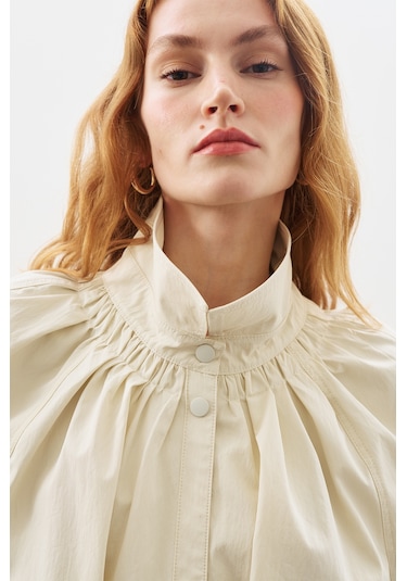 Oversıze Bağlamalı Midi Trençkot Taş Taş