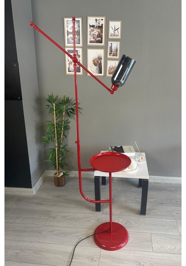 Windy Kırmızı Gövde Füme Cam Lambader Tepsili Makas Gövde Modern Oturma Odası Füme