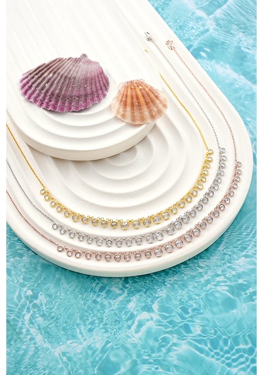 925 Ayar Gümüş Boy Geçişli Zirkon Taşlı Kolye Altın