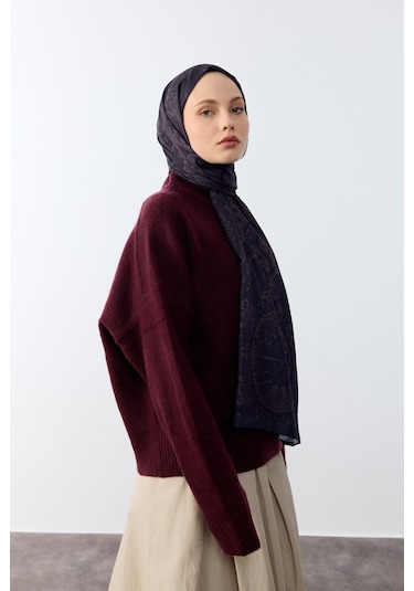 Mirsoy Scarf Mirayze Etnik Desen Şal Mürdüm