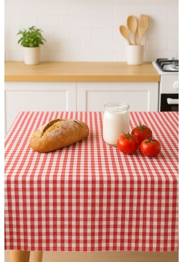 Zefira 170x170 Cm Balkon, Piknik, Mutfak Masa Örtüsü & Yer Sofra Bezi Kırmızı