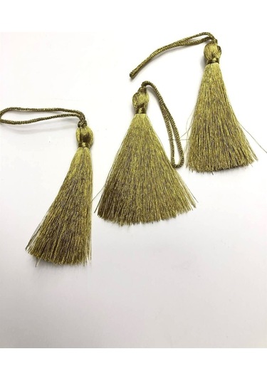 FdayAksesuar Dekoratif Şerit Koyu Sarı Simli Tekli Püskül 7 cm (10 adet) FRDY11339